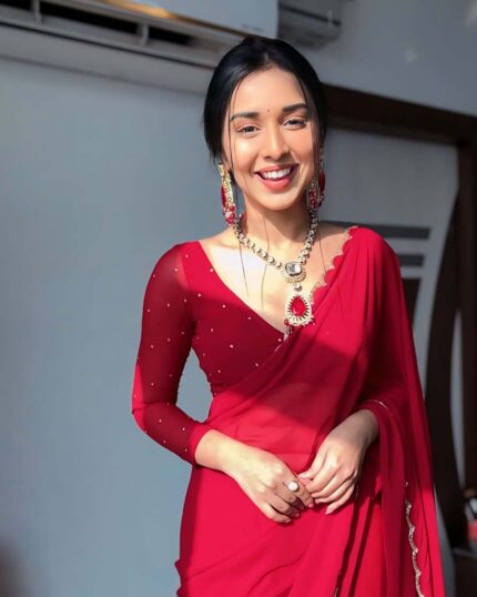 Red Color 1-Minute Ready To Wear Georgette Saree With Stitched Blouse - Navshtri Family