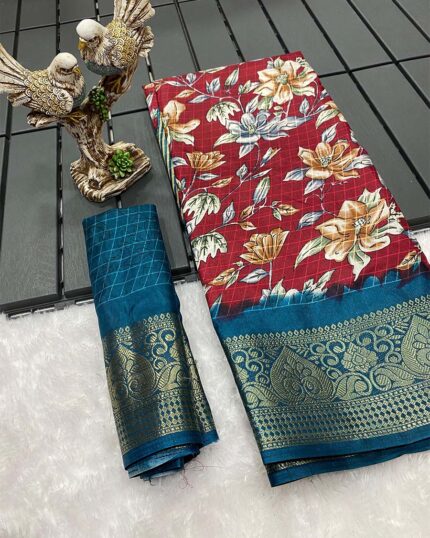 Red Color Latest Design Dola Silk Saree with Blouse Piece - Navshtri Family