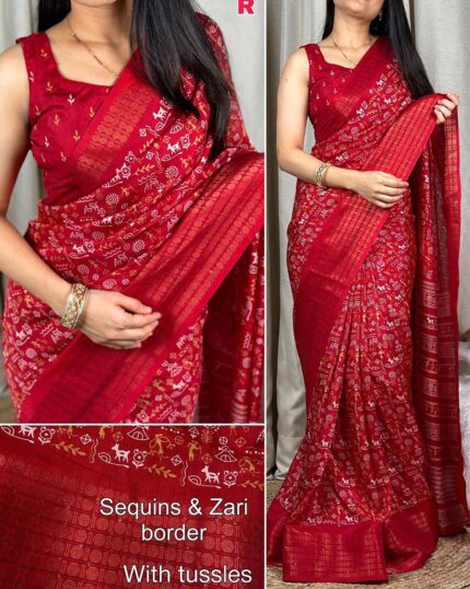 Red Color New Collection Dola Silk Saree with Blouse Piece - Navshtri Family