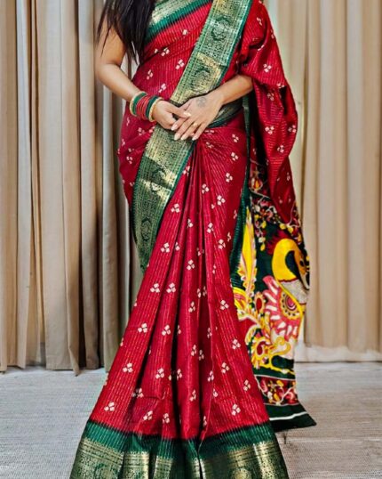 Red Color New Design Dola Silk Saree with Blouse Piece - Navshtri Family