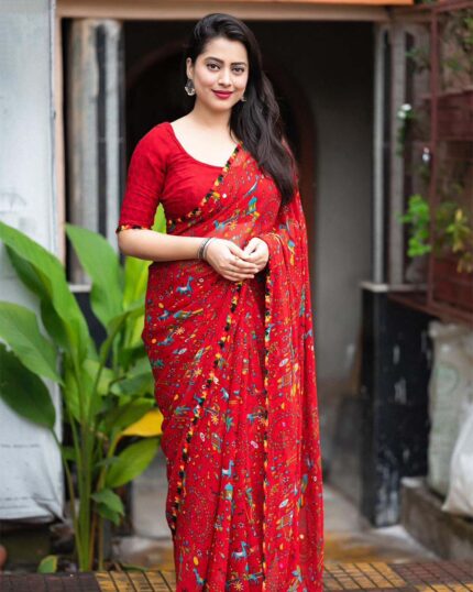 Red Color New Design Dola Silk Saree with Blouse Piece - Navshtri Family