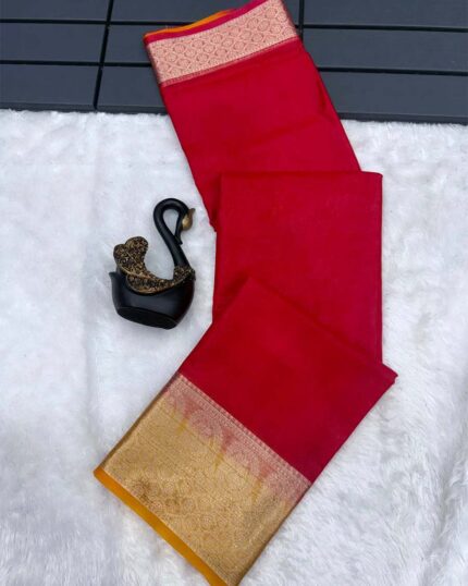 Red Color Pure Kanchi Organza Saree With Blouse & Silk Border - Navshtri Family