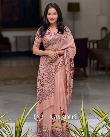 Rosy Rani - Rani Pink Linen Saree with Matching Blouse Piece - Navshtri Family