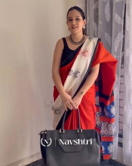 Ruby Fade - Red Linen Saree with Black Highlights & Blouse - Navshtri Family