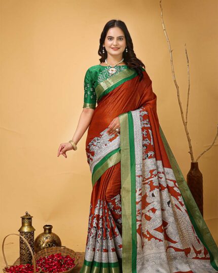 Saffron Color Latest Design Dola Silk Saree with Blouse Piece - Navshtri Family