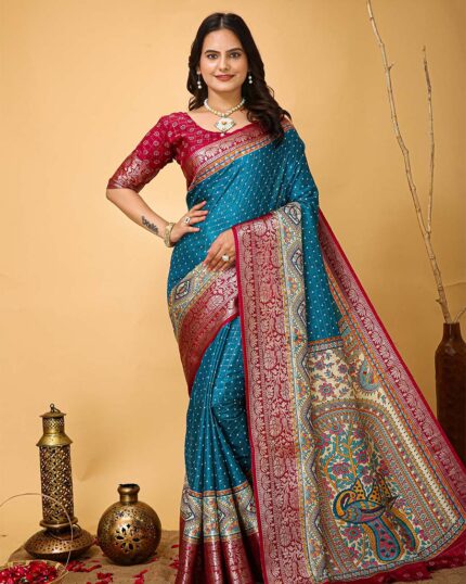 Sky Blue Color Latest Design Dola Silk Saree with Blouse Piece - Navshtri Family