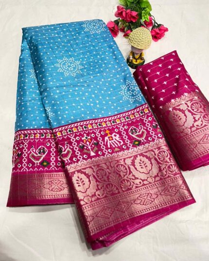 Sky Blue Color New Design Dola Silk Saree with Blouse Piece - Navshtri Family