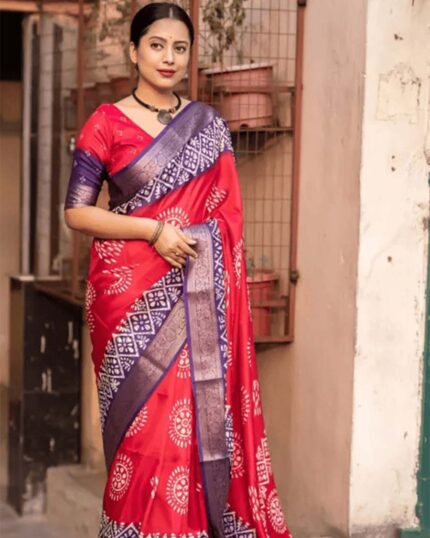 Tometo Red Color Latest Design Dola Silk Saree with Blouse Piece - Navshtri Family
