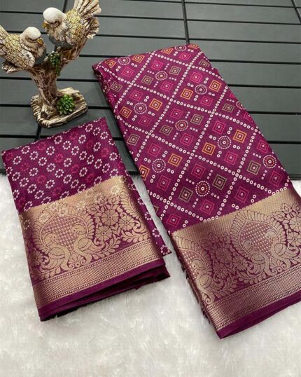Wine Color Latest Collection Dola Silk Saree with Blouse Piece - Navshtri Family