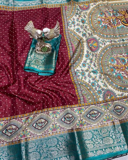 Wine Color Latest Design Dola Silk Saree with Blouse Piece - Navshtri Family