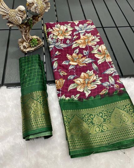 Wine Color Latest Design Dola Silk Saree with Blouse Piece - Navshtri Family