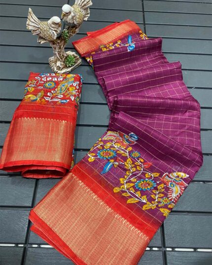 Wine Color New Design Dola Silk Saree with Blouse Piece - Navshtri Family
