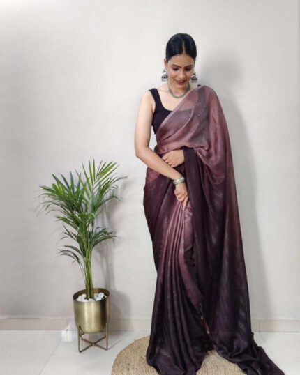 Wine Colour 1-Minute Ready To Wear Georgette Saree With Blouse Piece - Navshtri Family