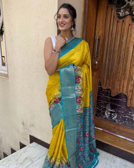 Yellow Color Latest Collection Dola Silk Saree with Blouse Piece - Navshtri Family