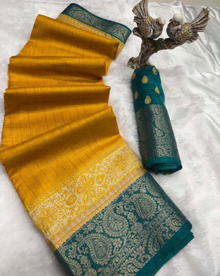 Yellow Color New Collection Dola Silk Saree with Blouse Piece - Navshtri Family