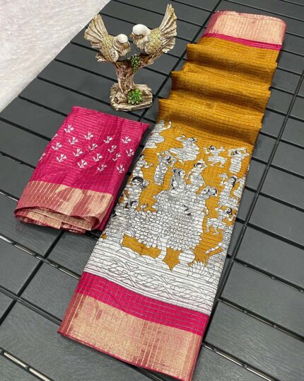 Yellow Color New Design Dola Silk Saree with Blouse Piece - Navshtri Family