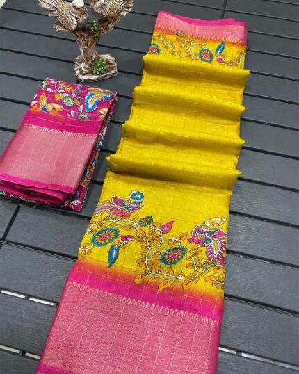 Yellow Color New Design Dola Silk Saree with Blouse Piece - Navshtri Family