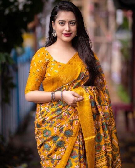 Yellow Color New Design Dola Silk Saree with Blouse Piece - Navshtri Family